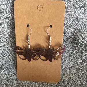 Silver Colored Moth Earrings